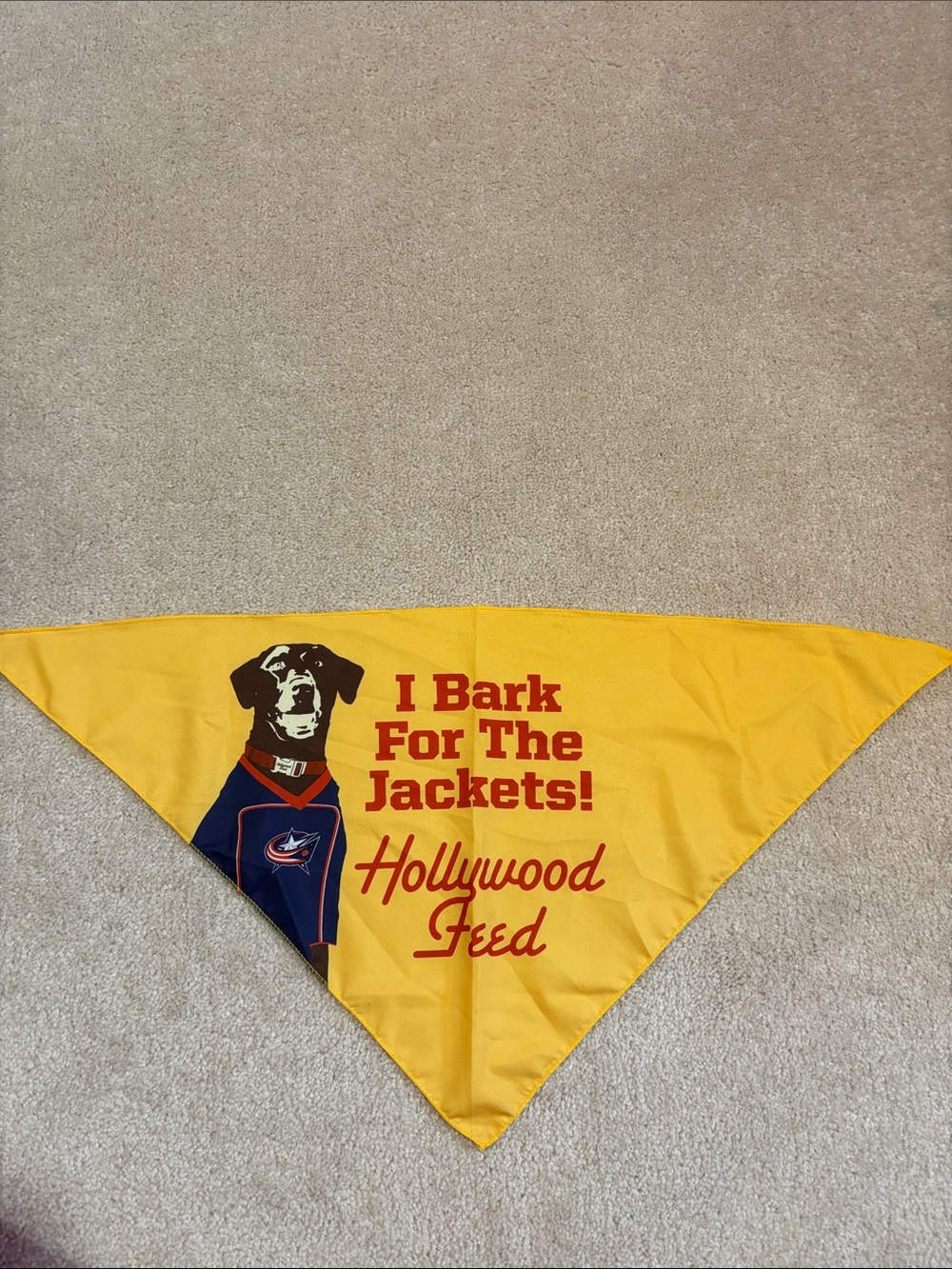 Yellow "I Bark For The Jackets" Dog Bandana